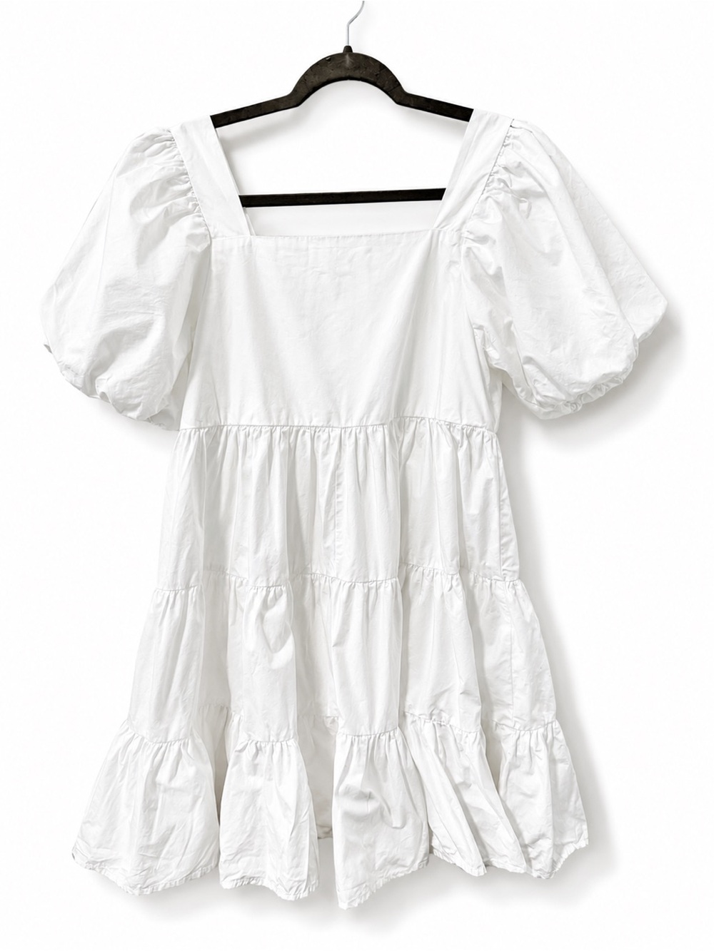 Oak + Fort White Puff Sleeve Mini Dress Sz S Coquette Flirty Romantic Festival - Picture 3 of 8